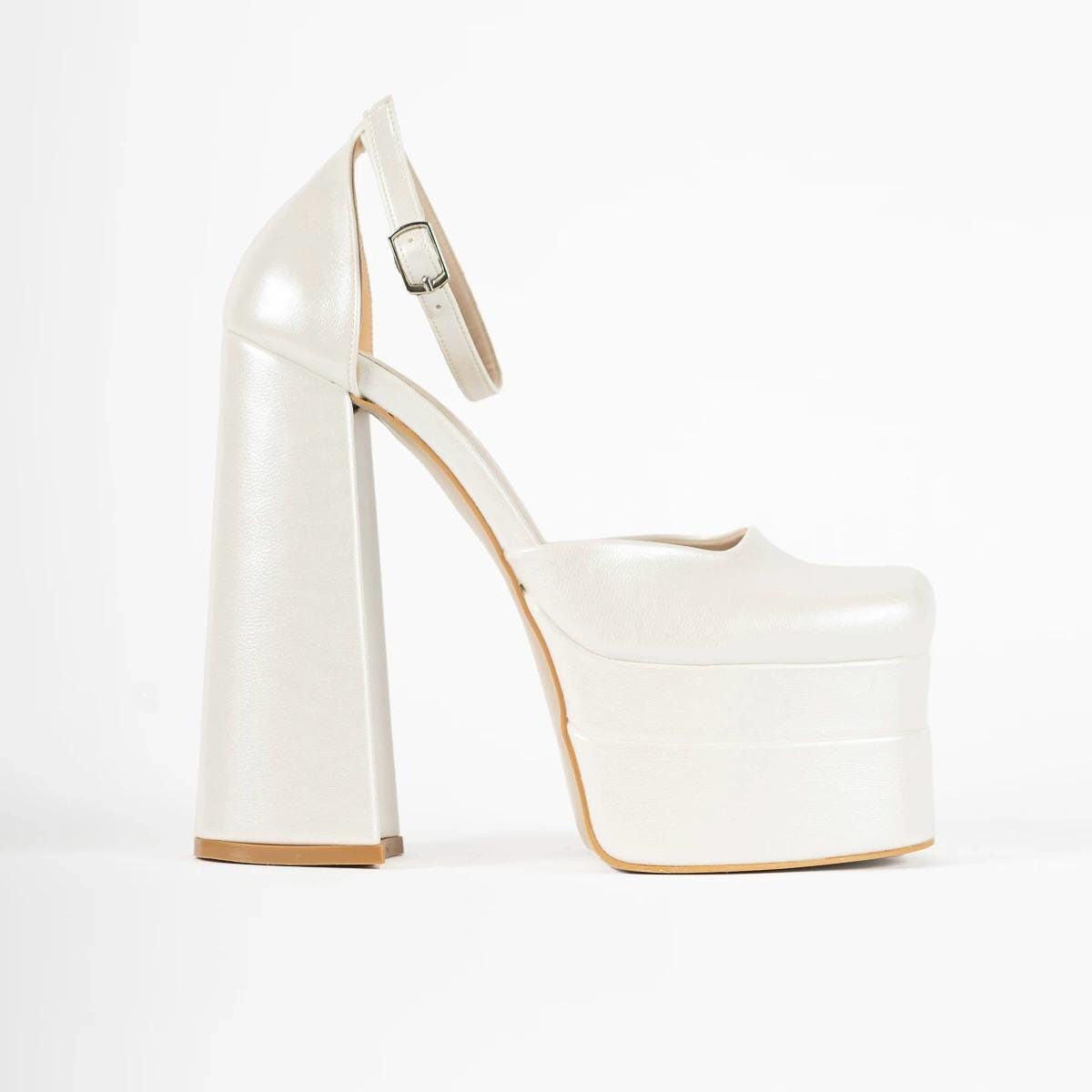 Platform Bridal Shoes Ivory, Closed Toe Chunky Wedding Shoes Ankle Strap High Heel Sandals