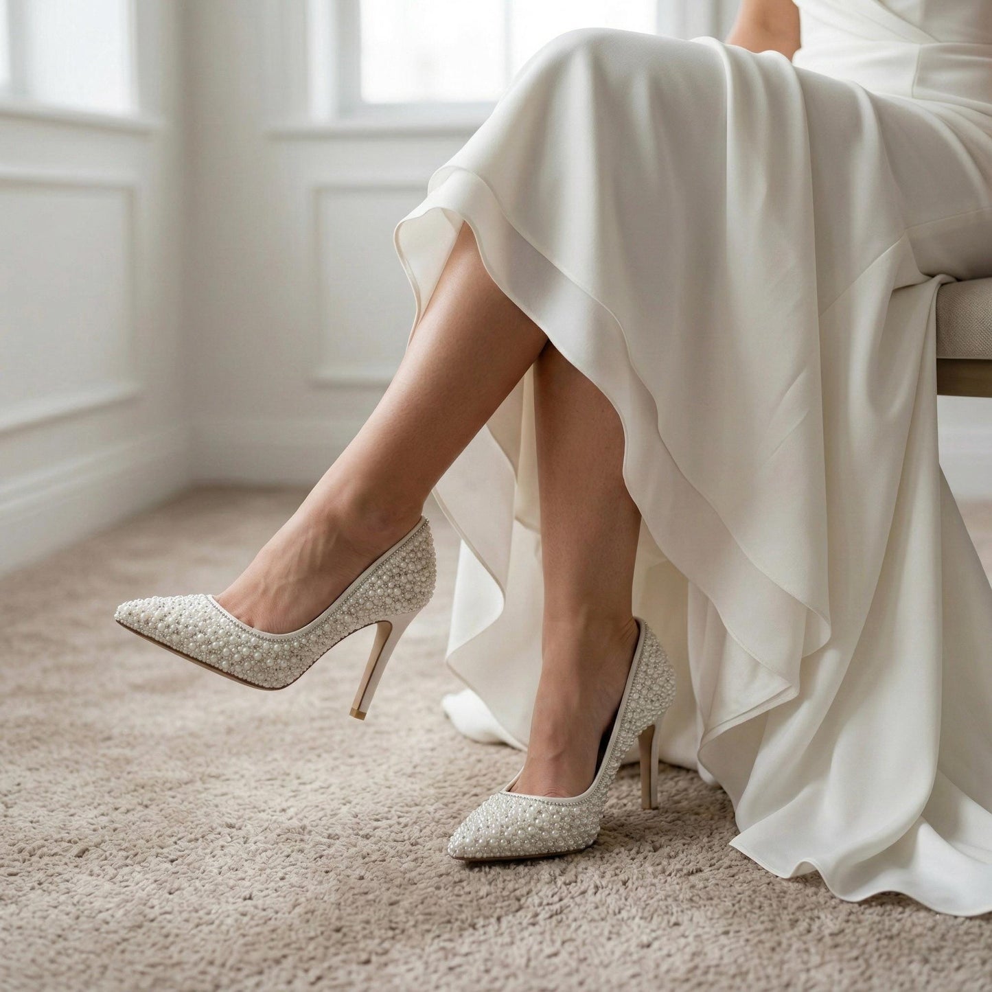 Ivory Pearl Bridal Stiletto Heels, Beaded Wedding Shoes, Elegant High Heel Bride
