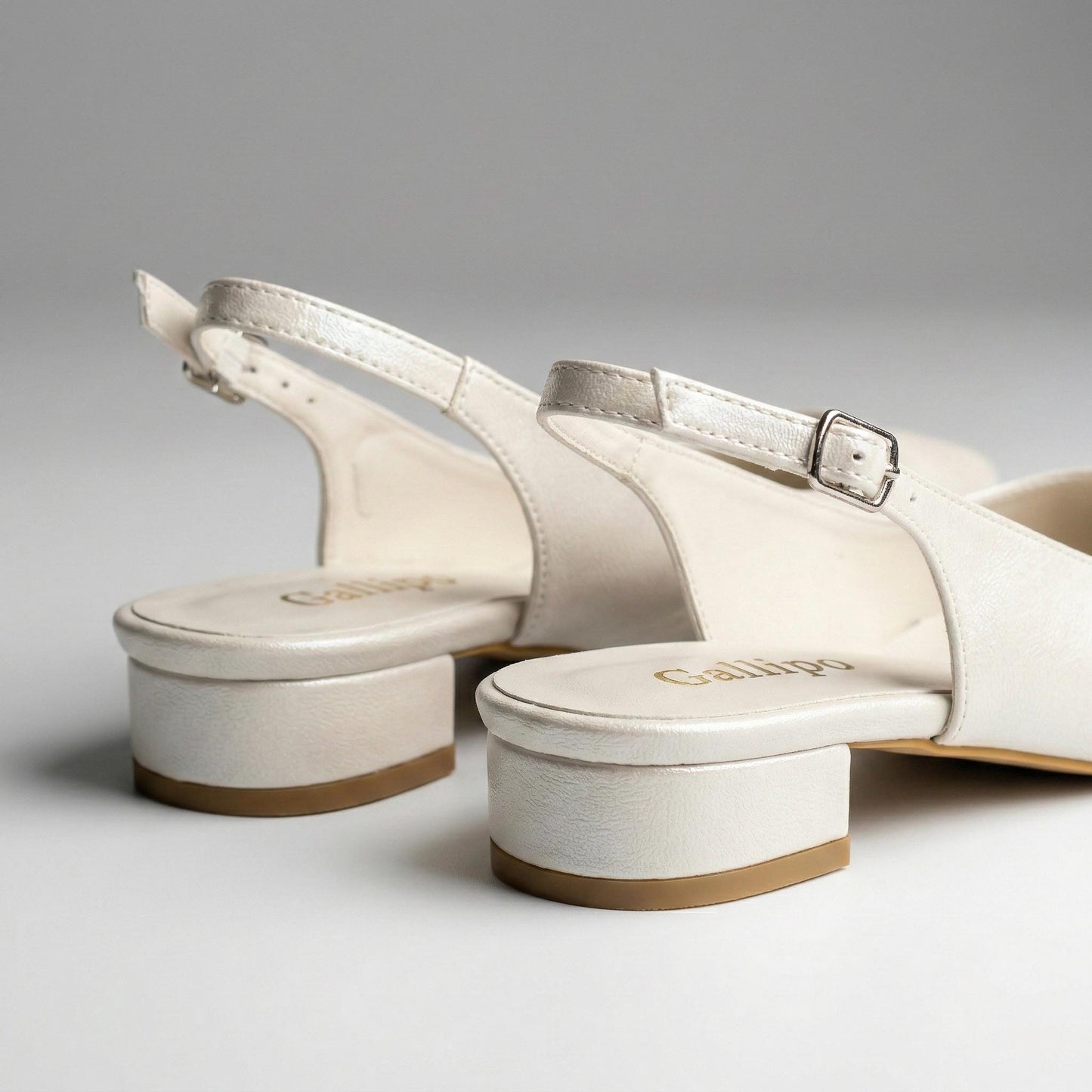 Ivory Low Heel Slingback Bridal Shoes, Pointed Toe Leather Wedding Kitten Heels