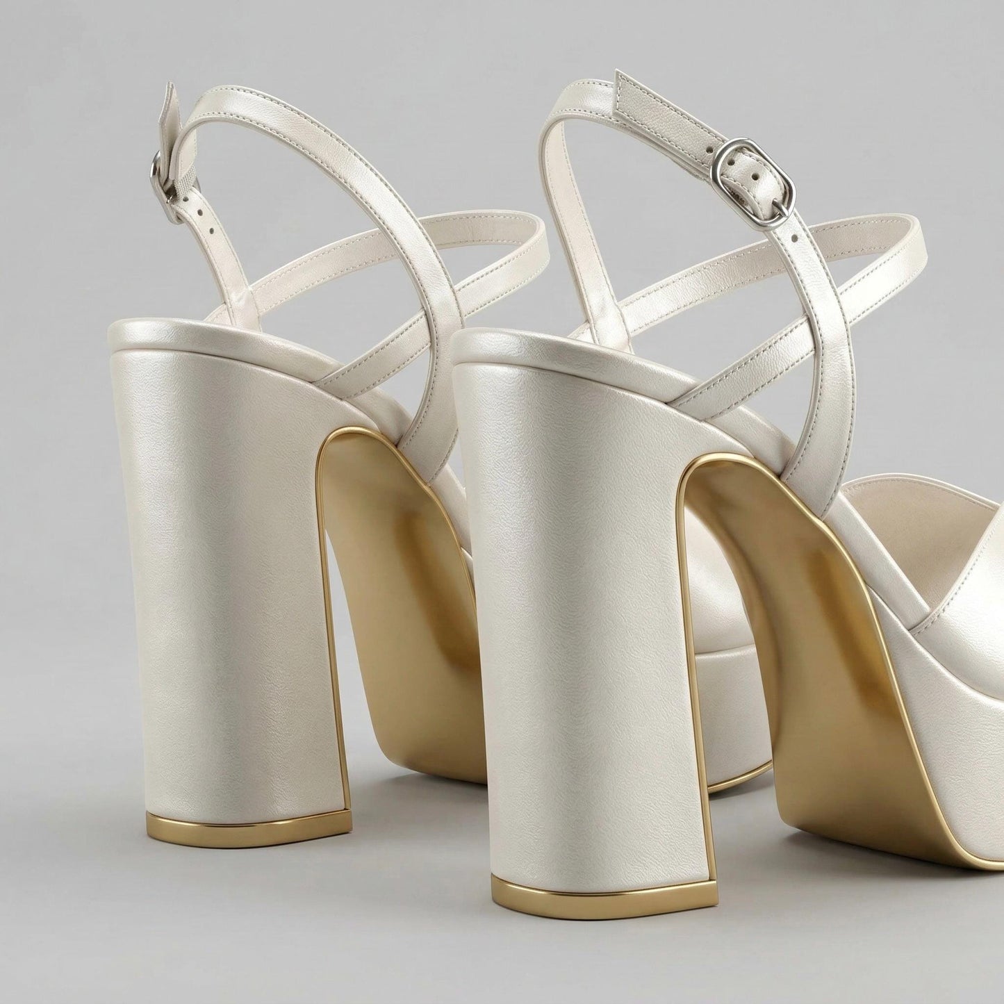 Vintage Platform Bridal Shoes, Block High Heel Wedding Shoes, Open Toe Heels