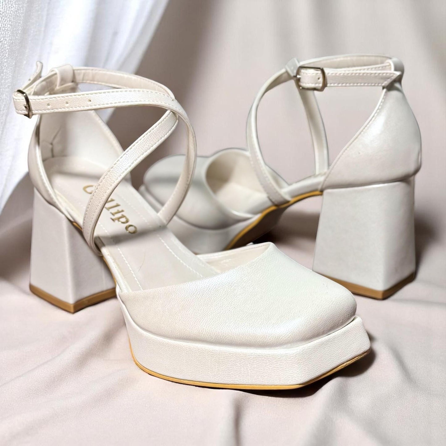 Vintage Platform Wedding Shoes, Pearl Comfy Closed Toe Bridal Shoes, Block Heels