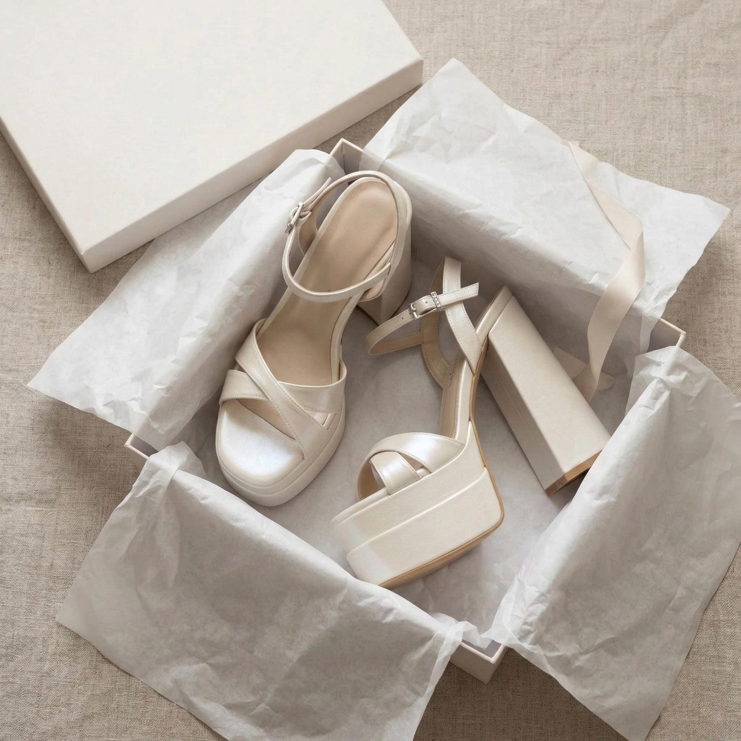 Pearl Platform High Heels Bridal Shoes, Minimal Ankle Strap Wedding Shoes