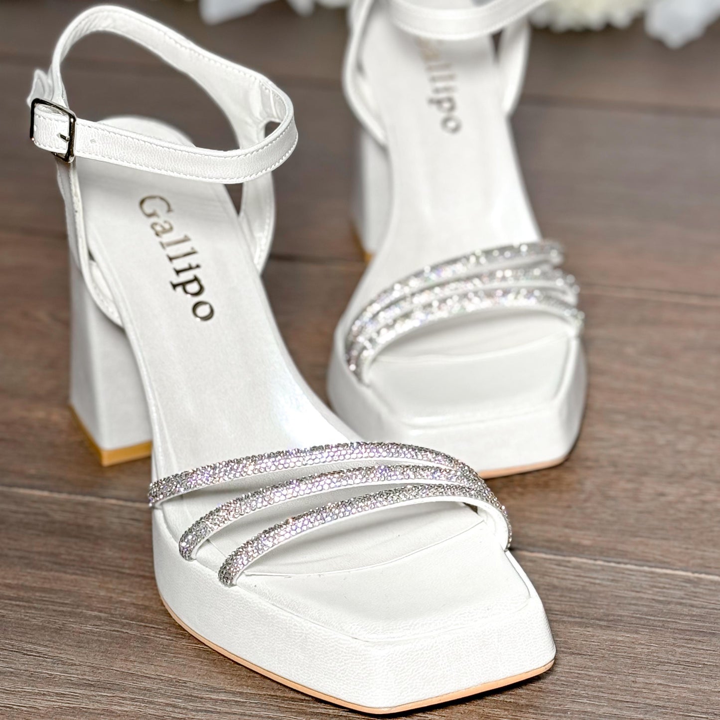 Pearl High Block Heel Bridal Shoes, Sparkly Rhinestone Platform Wedding Shoes