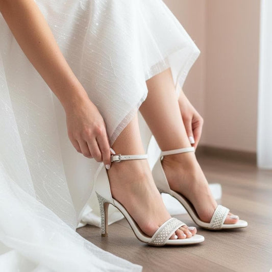 Pearl Crystal Embroidered Bridal Shoes, Ivory Wedding Shoes, Open Toe Bride Heels