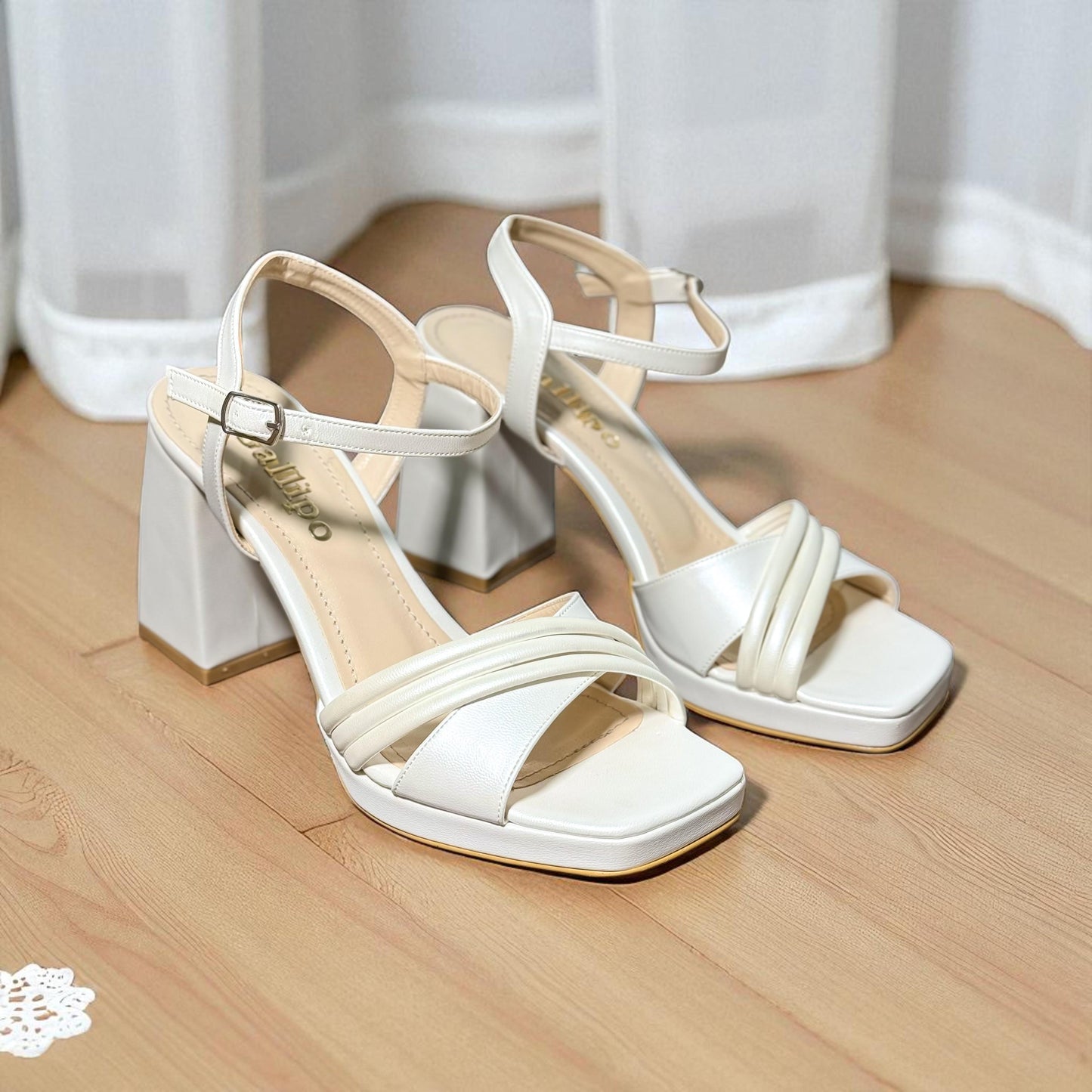 Pearl Platform Wedding Shoes, Open Toe Block Heel Comfy Bridal Shoes