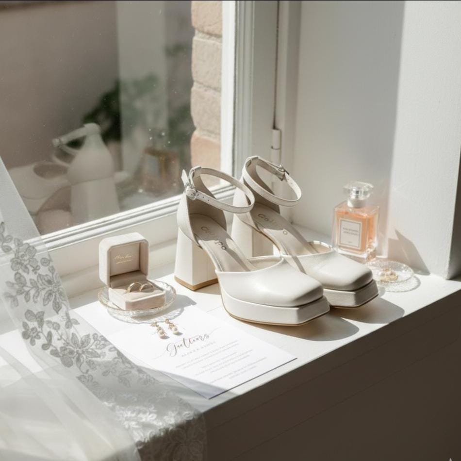 Retro Ivory Leather Bridal Shoes, Platform Block Heel, Ankle Strap Comfortable Wedding Shoes