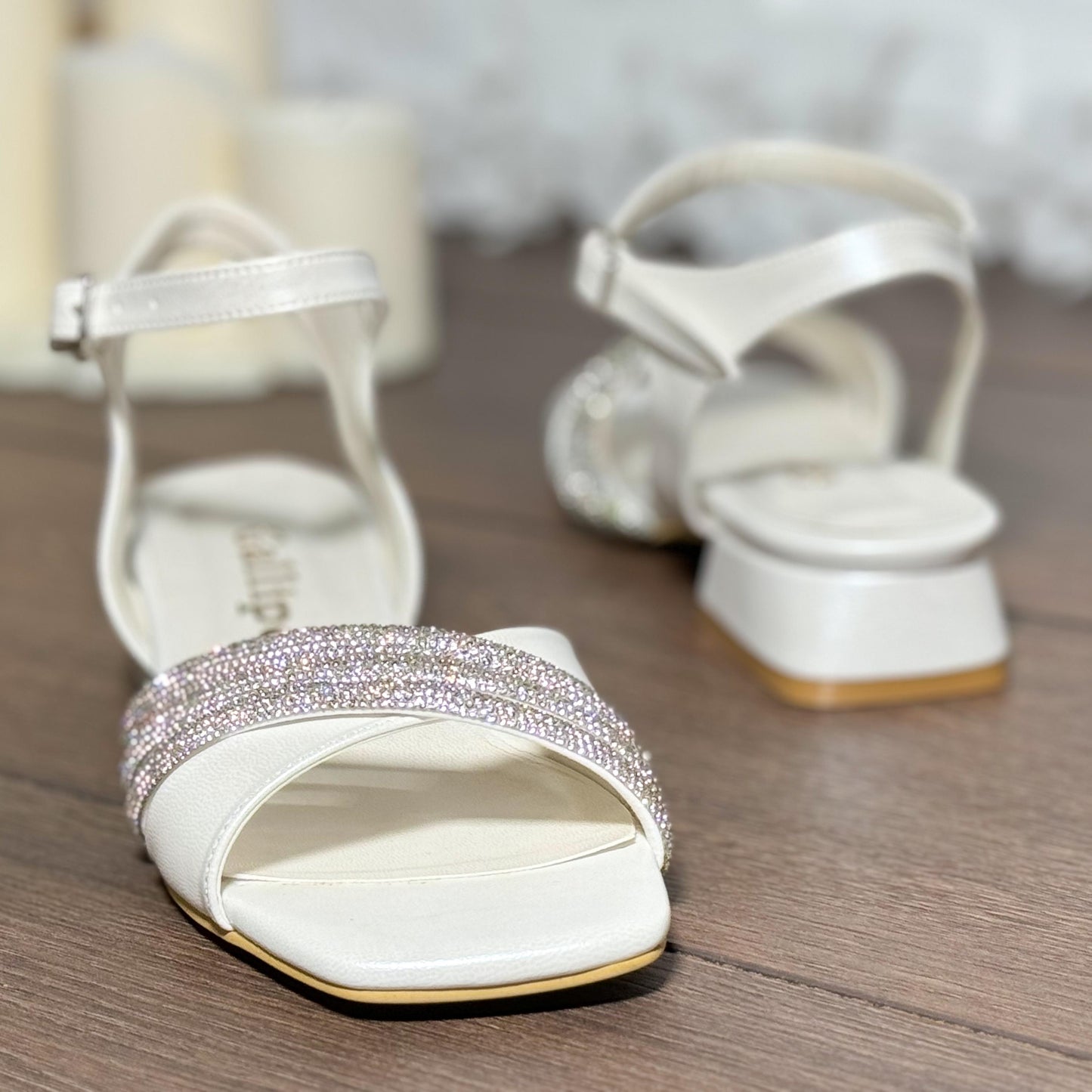 Pearl Low Heel Bridal Shoes, Crystal Strap Wedding Shoes, Bride Sandals