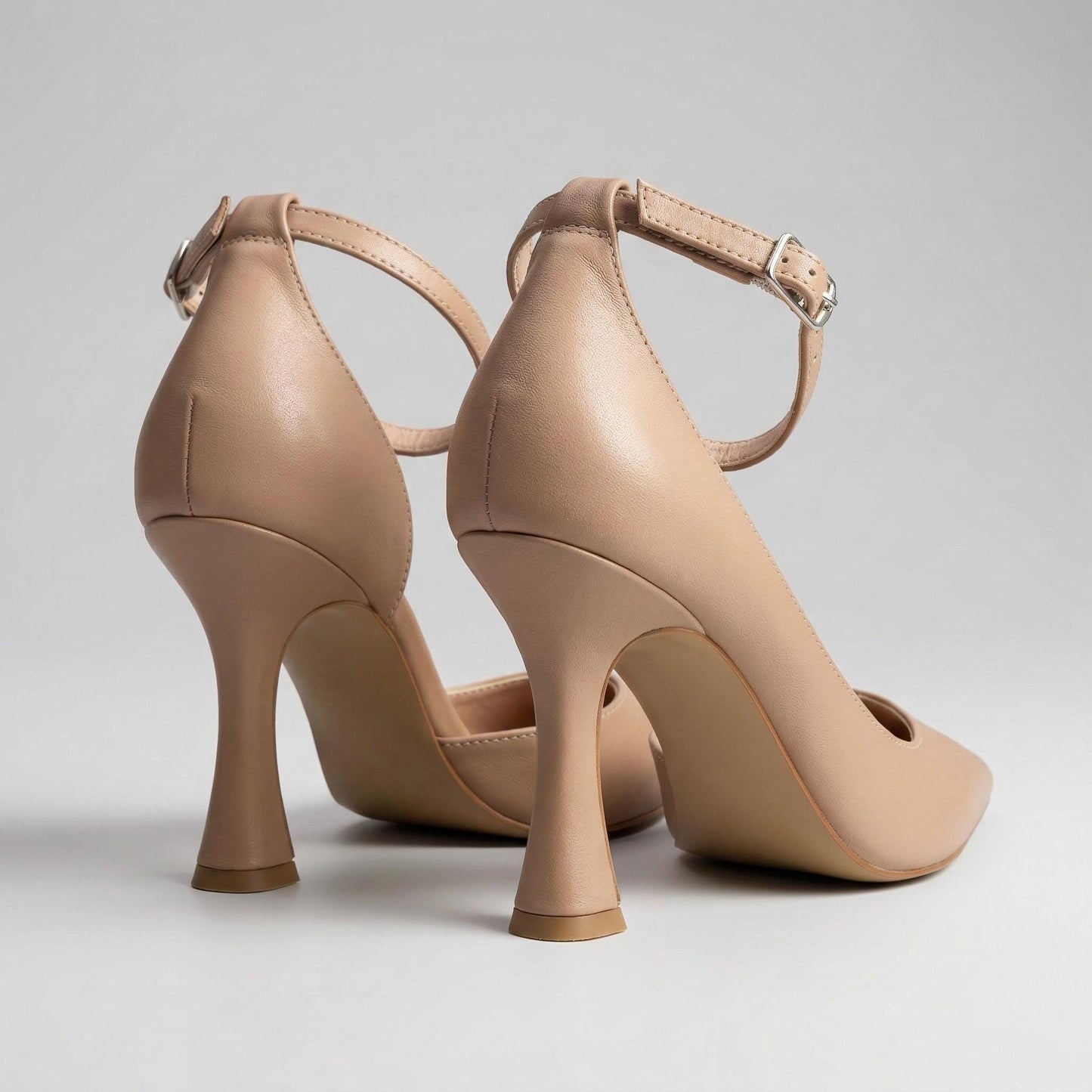 Beige Pointed Toe Stiletto Heels, Ankle Strap Elegant Nude Bridal Wedding Pumps