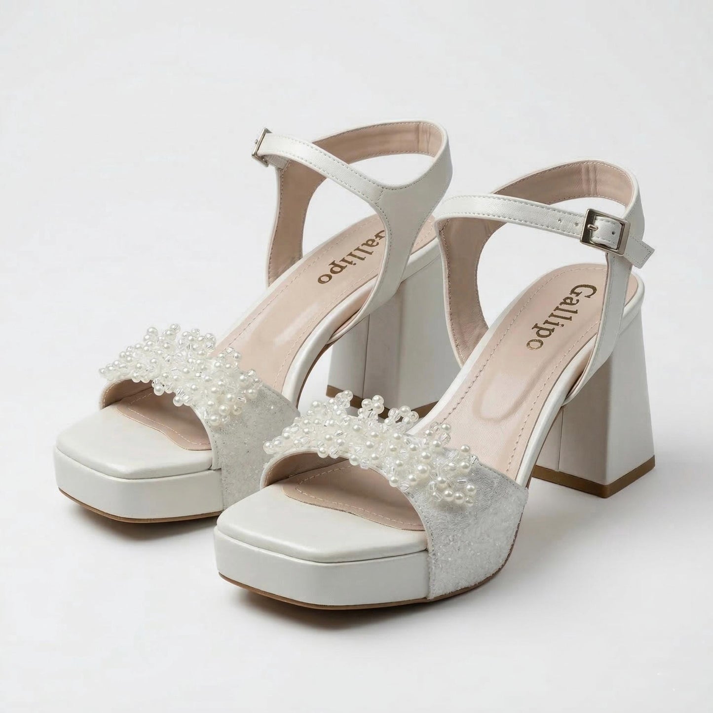 Pearl Embroidered Block Heels Bridal Shoes for Elegant Brides, Ivory Platform Wedding Shoes
