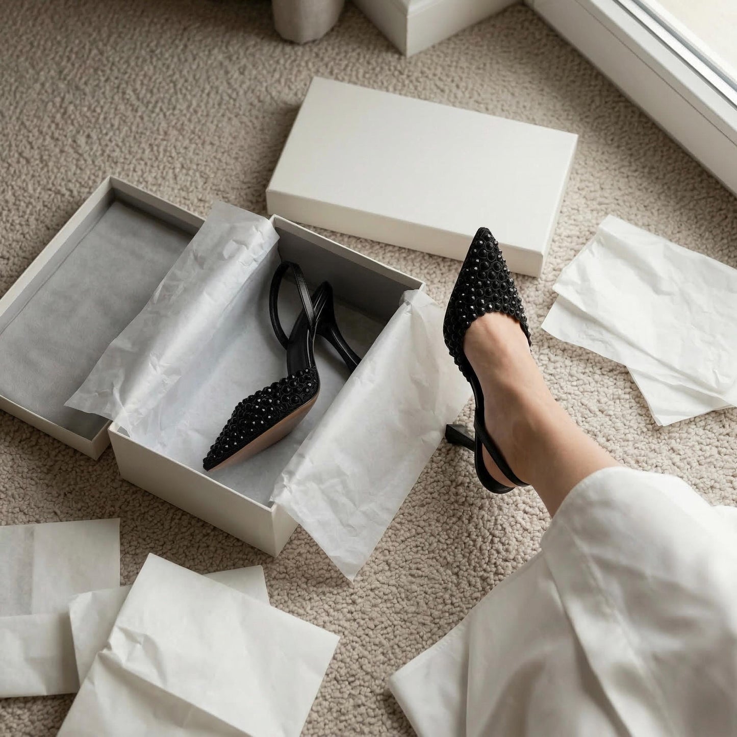 Black Crystal Embellished Heels, Mesh Slingback Pumps, Pointed Toe Evening Party Shoes