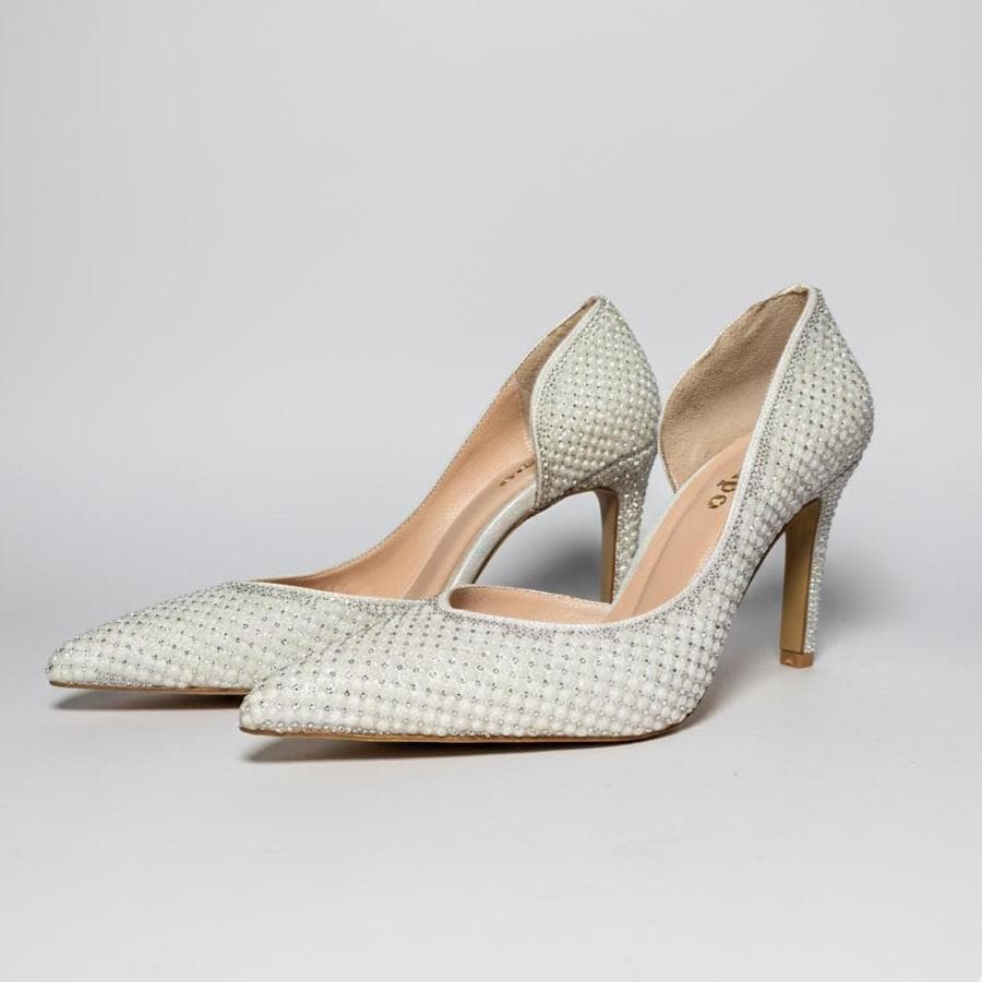 Pearl Crystal Embellished Stiletto Bridal Shoes, Kitten Heels, Wedding Pumps
