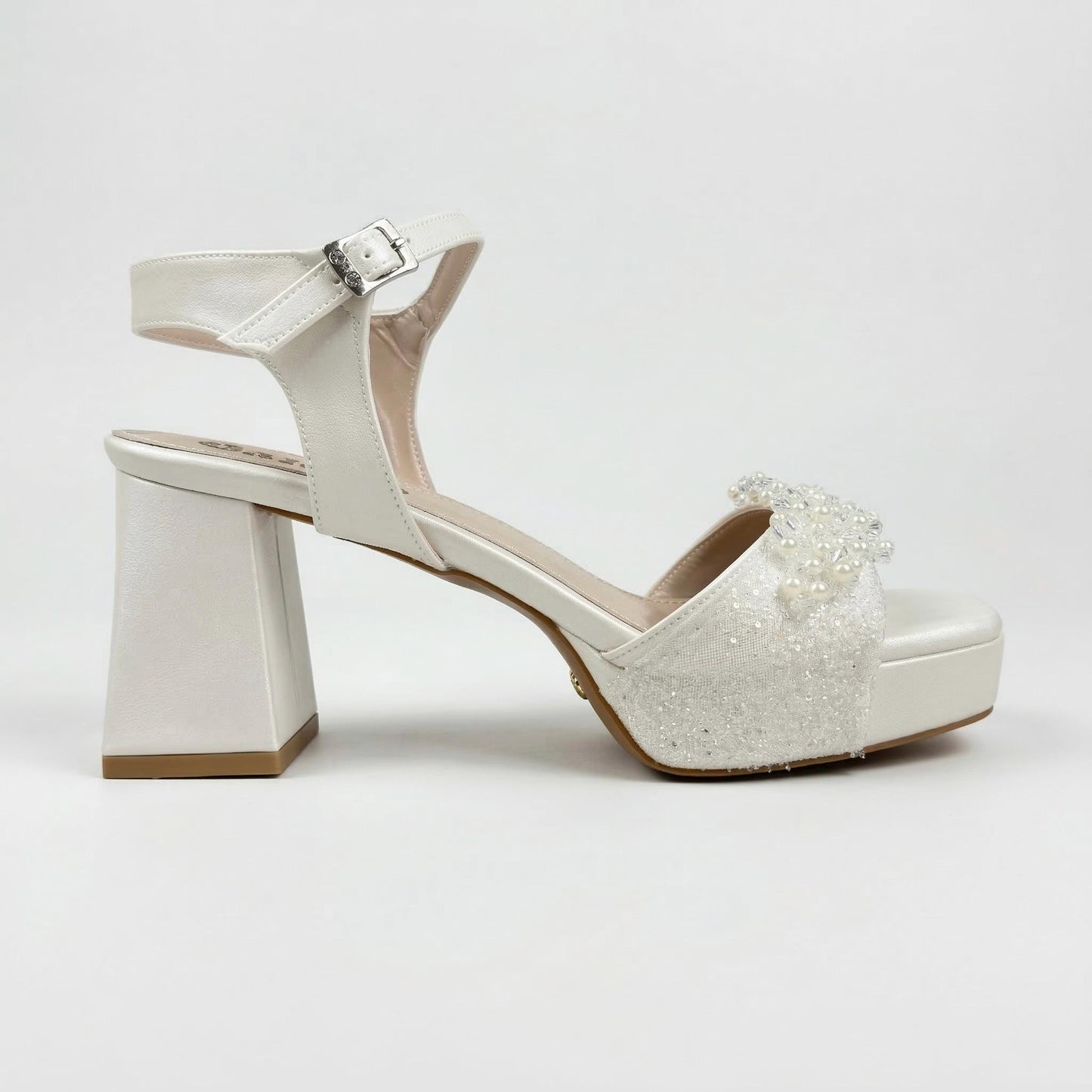 Pearl Embroidered Block Heels Bridal Shoes for Elegant Brides, Ivory Platform Wedding Shoes