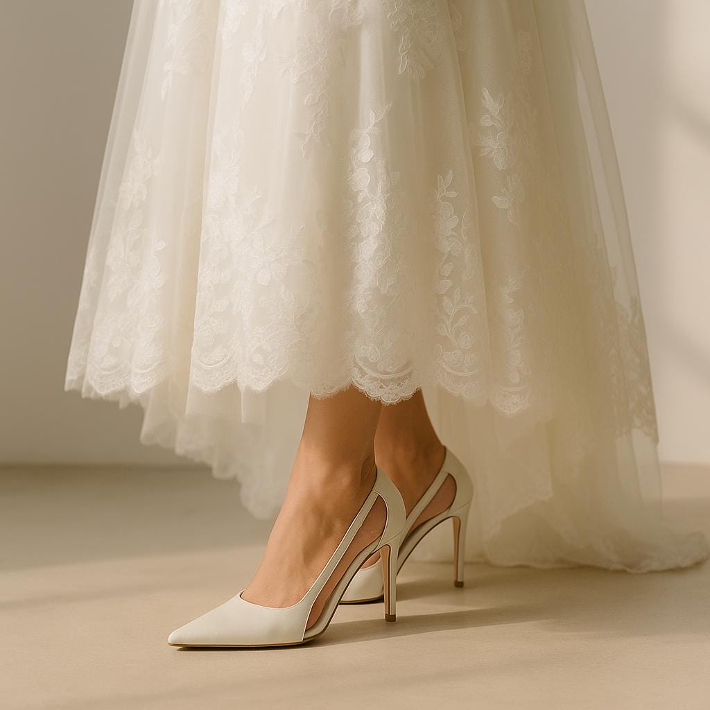 Ivory Leather Bridal Shoes, Pearl Wedding Shoes with Side Cut Detail, Kitten Heels