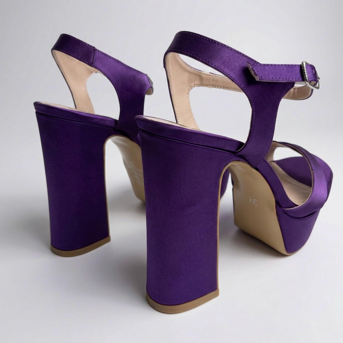 Purple Satin Platform Bridal Shoes, High Heel Comfy Sandals, Open Toe Wedding Shoes