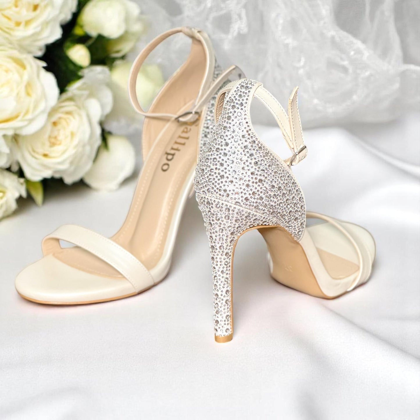 Pearl Rhinestone Bridal Shoes, Sparkly Wedding Shoes, Ivory High Heel Bride Heels