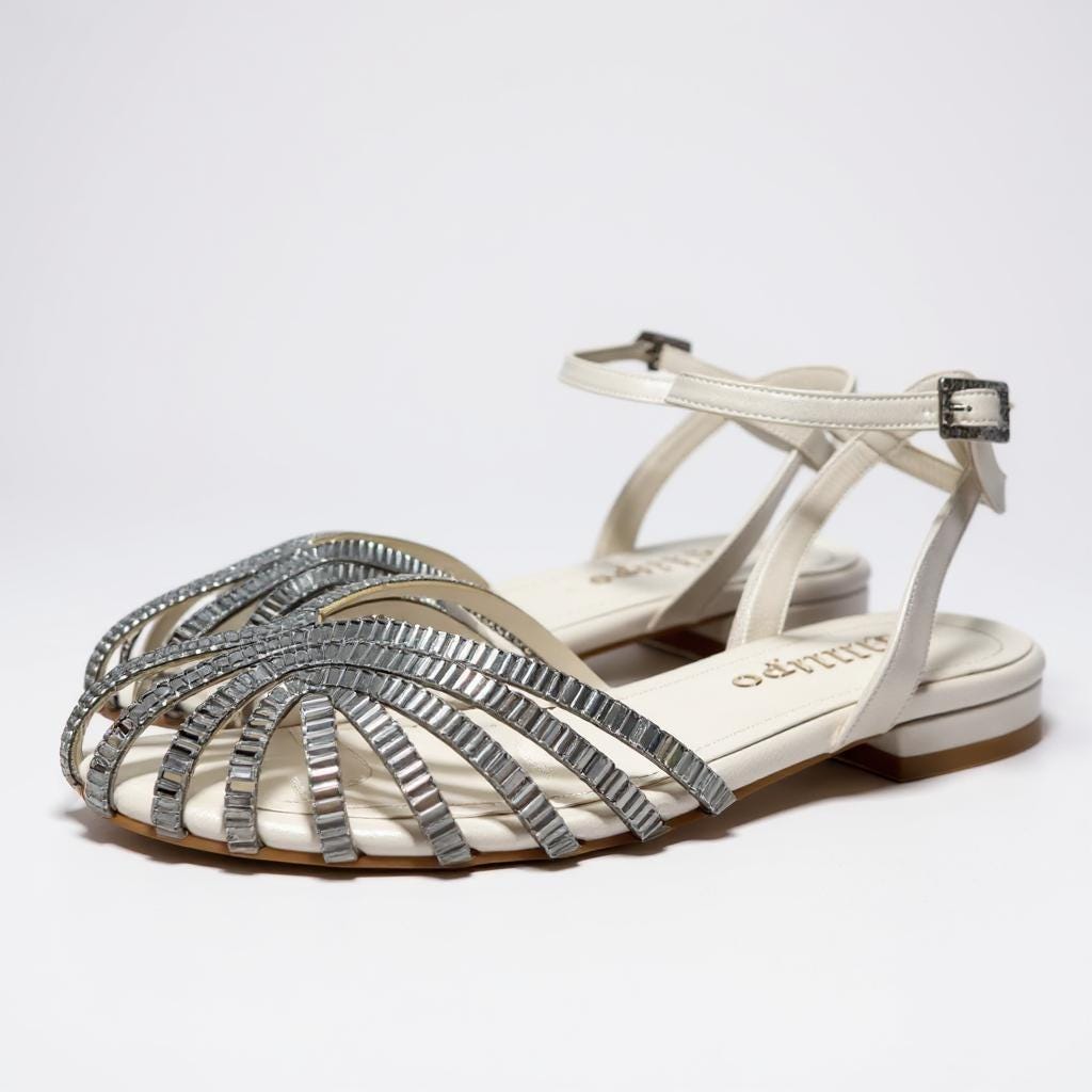 Handmade Pearl Mirror Bridal Sandals, Low Heel Wedding Shoes