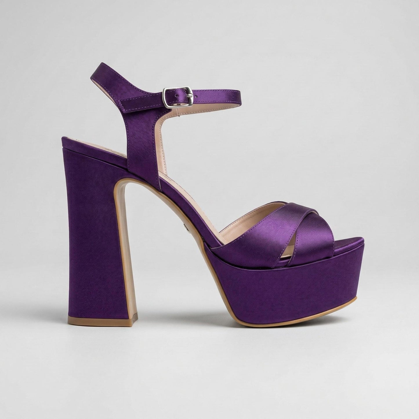 Purple Satin Platform Bridal Shoes, High Heel Comfy Sandals, Open Toe Wedding Shoes
