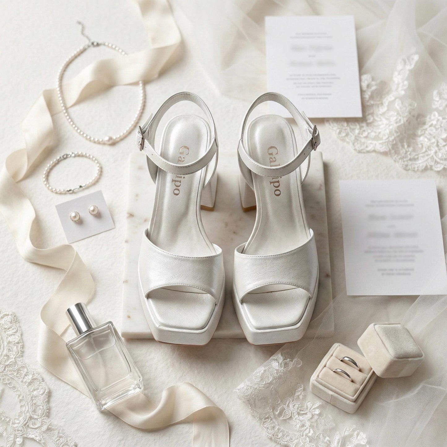 Ivory Leather Bridal Shoes, Open Toe Low Block Heel Wedding Shoes