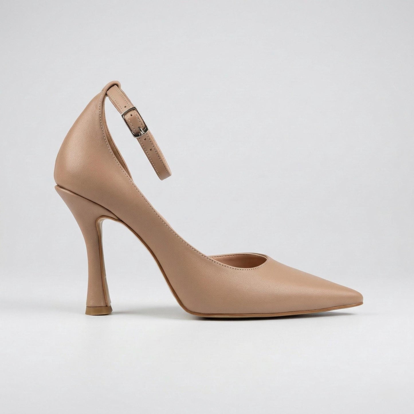 Beige Pointed Toe Stiletto Heels, Ankle Strap Elegant Nude Bridal Wedding Pumps