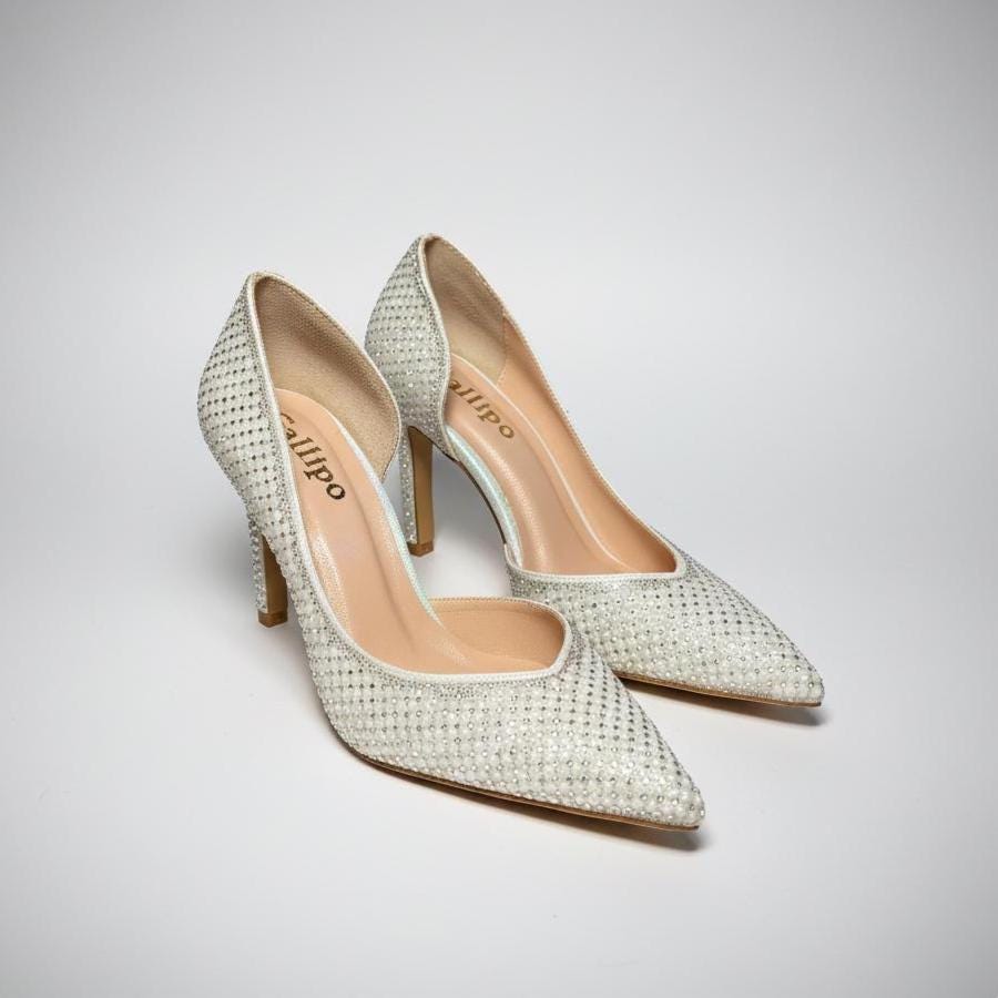 Pearl Crystal Embellished Stiletto Bridal Shoes, Kitten Heels, Wedding Pumps