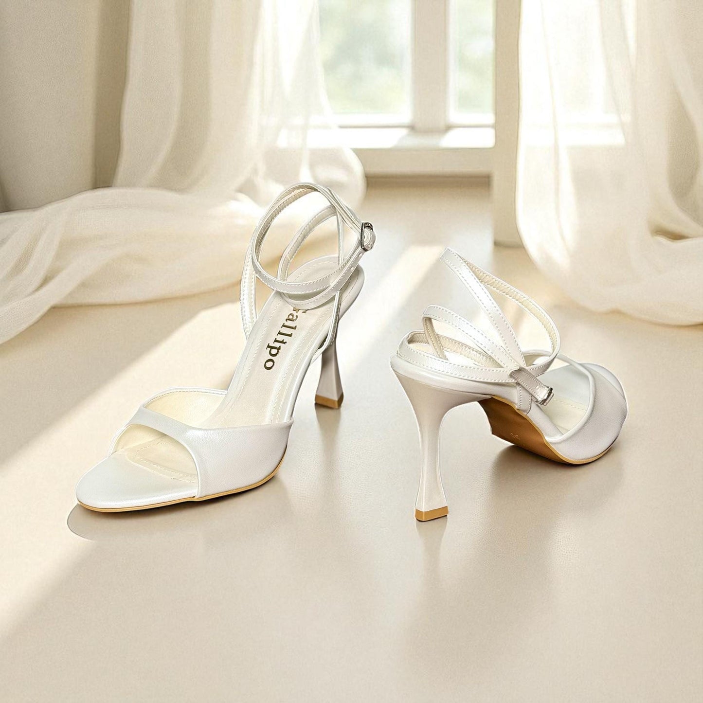 Ivory Leather Strappy Bridal Shoes, Elegant Wedding Ankle Tie Shoes, Bride Sandals