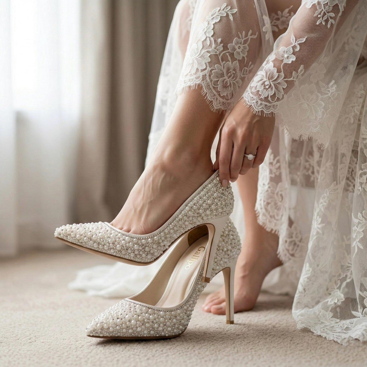 Ivory Pearl Bridal Stiletto Heels, Beaded Wedding Shoes, Elegant High Heel Bride