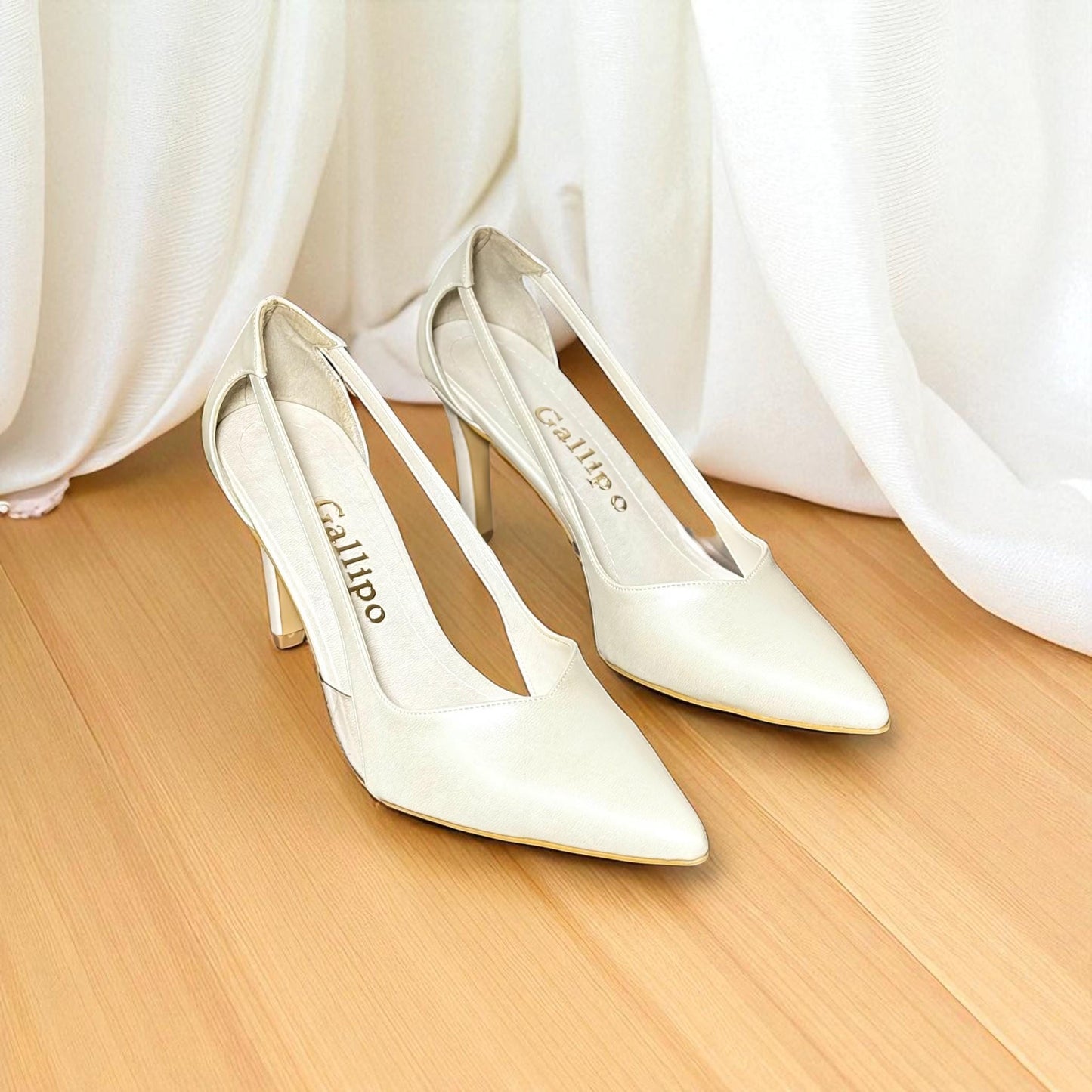 Ivory Leather Bridal Shoes, Pearl Wedding Shoes with Side Cut Detail, Kitten Heels