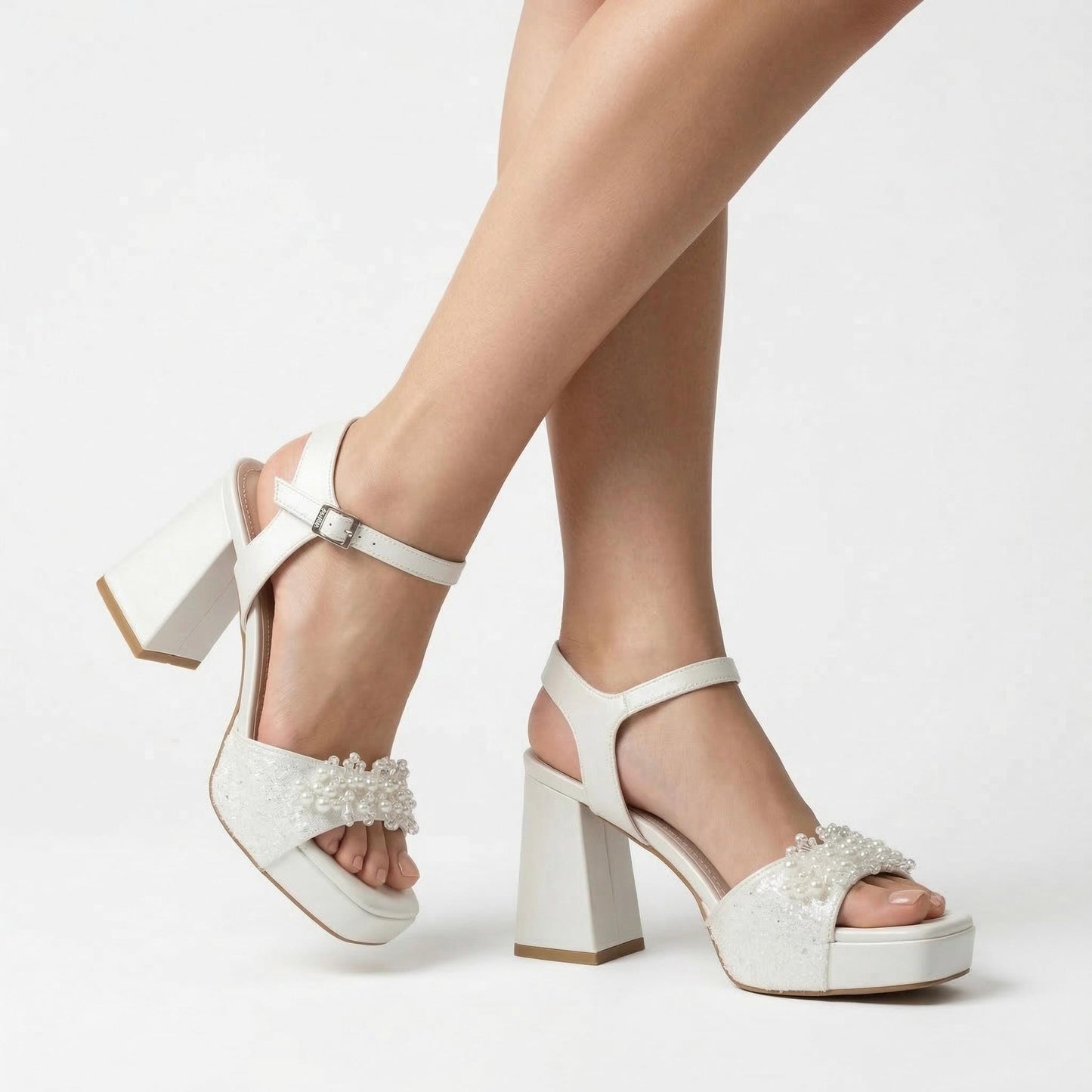 Pearl Embroidered Block Heels Bridal Shoes for Elegant Brides, Ivory Platform Wedding Shoes