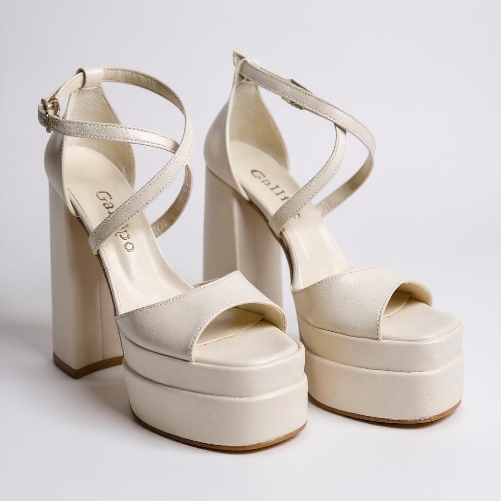 Ivory Platform Bridal Shoes, Leather Wedding Shoes, High Block Heel