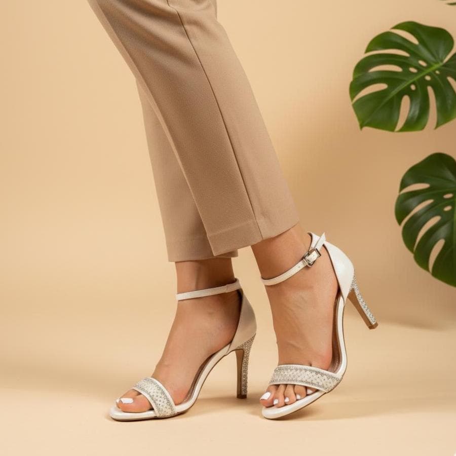 Pearl Crystal Embroidered Bridal Shoes, Ivory Wedding Shoes, Open Toe Bride Heels