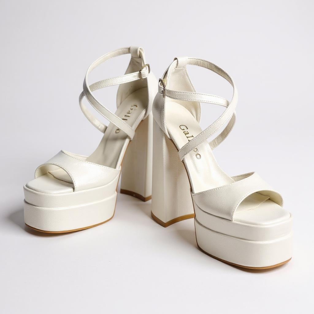 Ivory Platform Bridal Shoes, Leather Wedding Shoes, High Block Heel