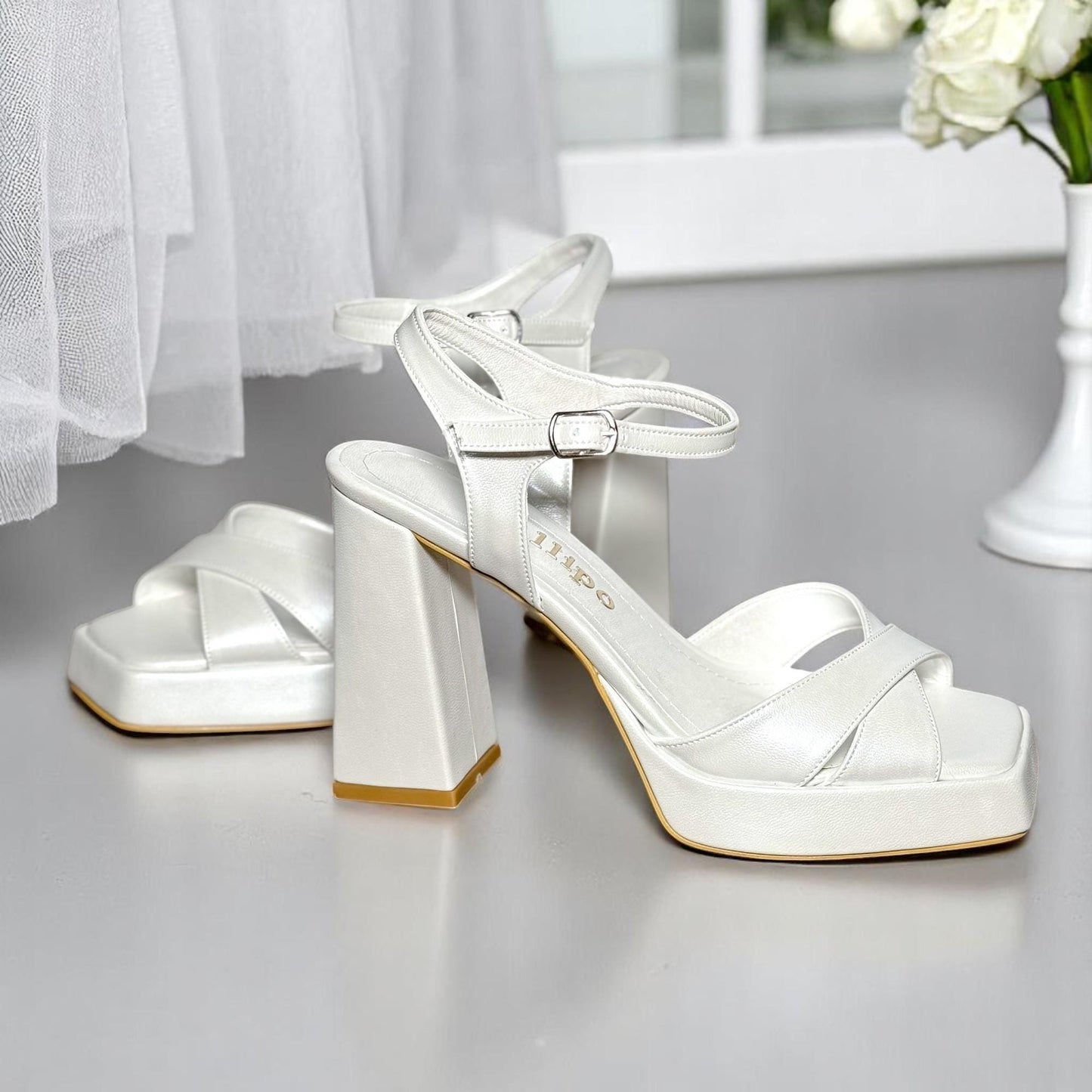Ivory Platform Bridal Shoes, Comfy Block Heel Wedding Shoes