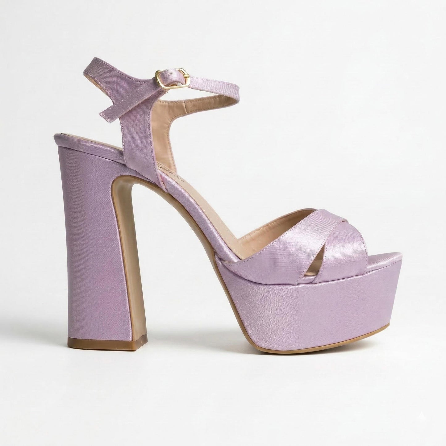 Lilac Satin Platform Bridal Shoes, High Block Heel Sandals, Open Toe Wedding Shoes