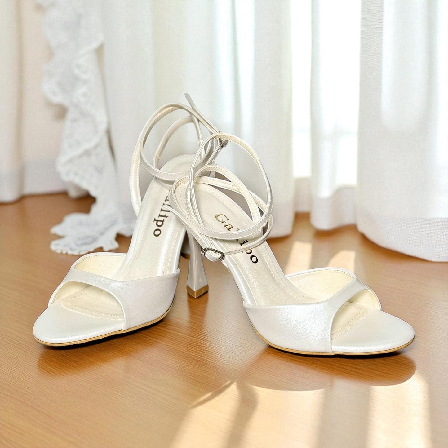 Ivory Leather Strappy Bridal Shoes, Elegant Wedding Ankle Tie Shoes, Bride Sandals
