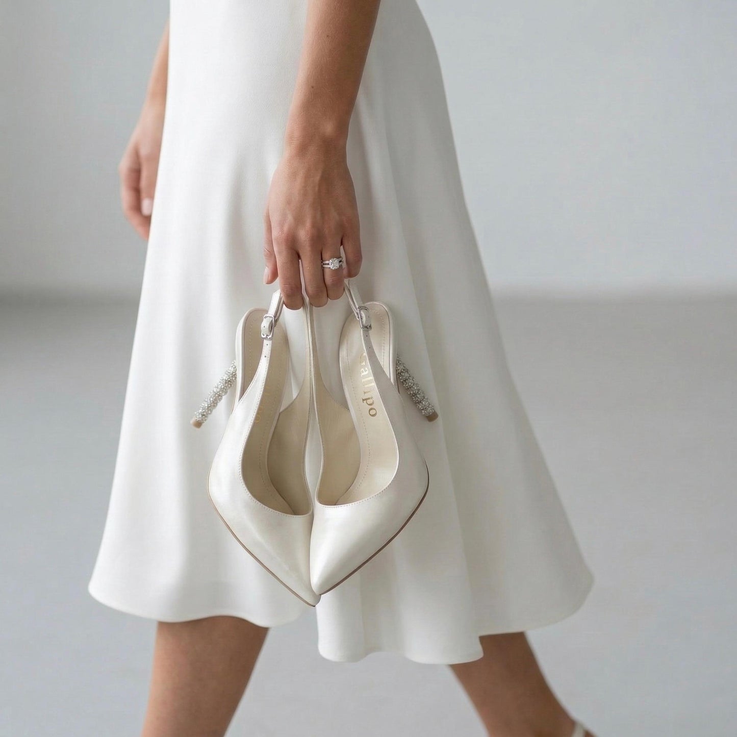 Pearl Crystal Heel Bridal Shoes, Pointed Toe Slingback Elegant Wedding Shoes