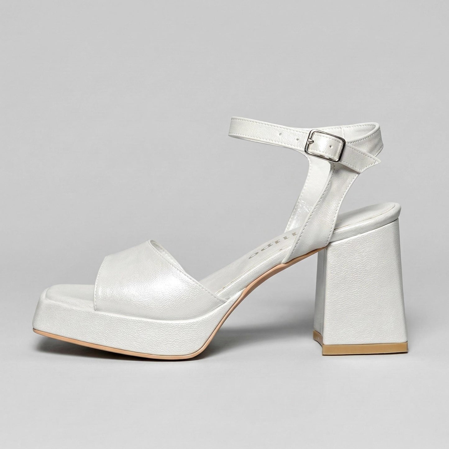 Ivory Leather Bridal Shoes, Open Toe Low Block Heel Wedding Shoes