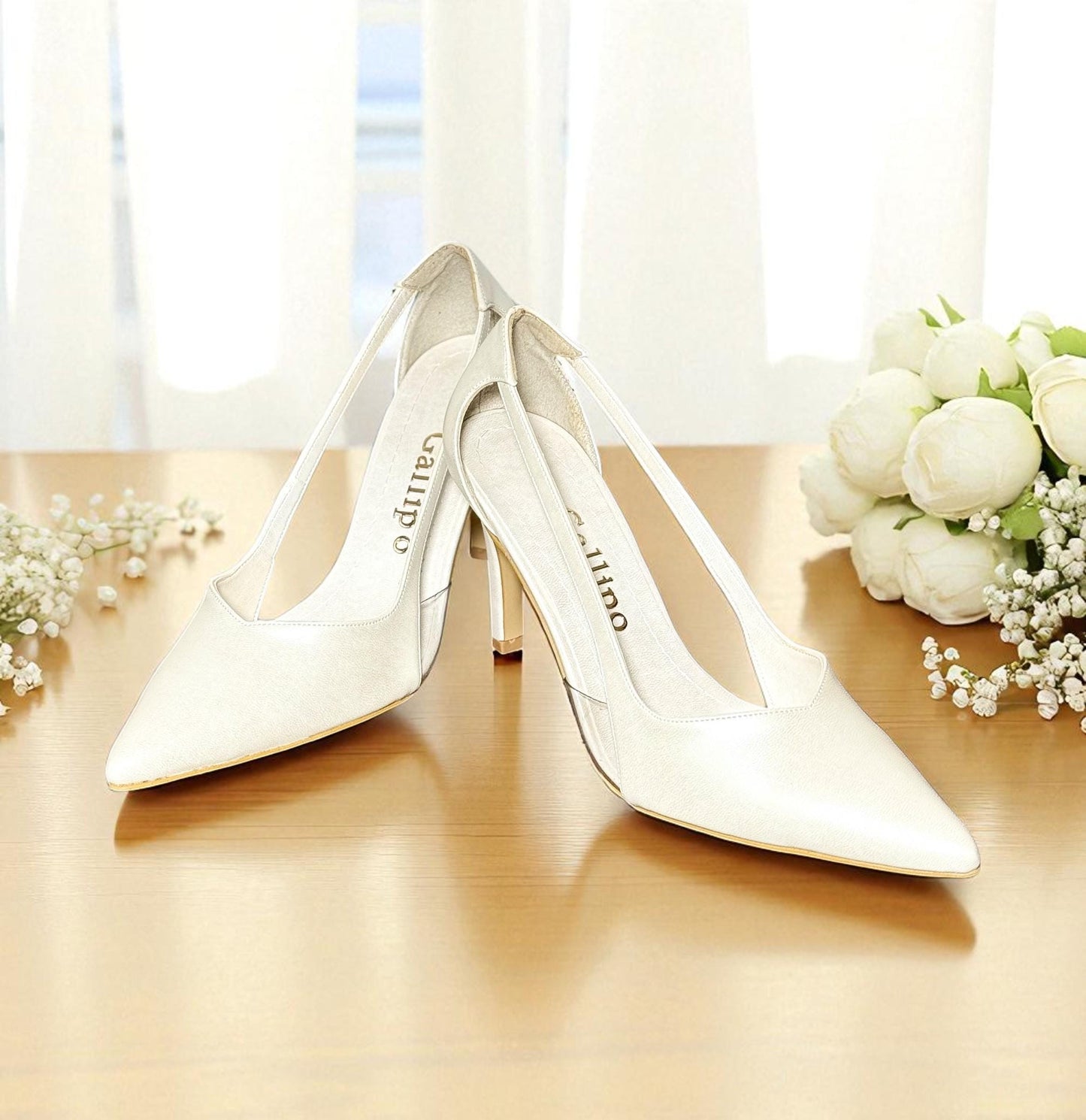Ivory Leather Bridal Shoes, Pearl Wedding Shoes with Side Cut Detail, Kitten Heels