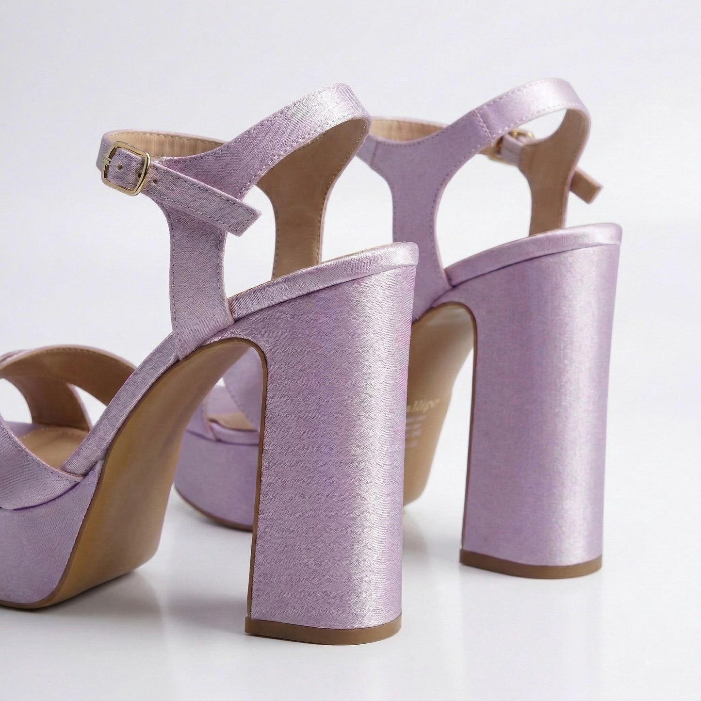 Lilac Satin Platform Bridal Shoes, High Block Heel Sandals, Open Toe Wedding Shoes