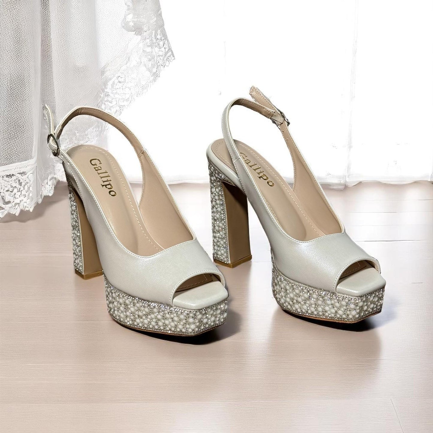 Rhinestone Wedding Shoes, Pearl Platform Bridal Heels, Open Toe High Heel