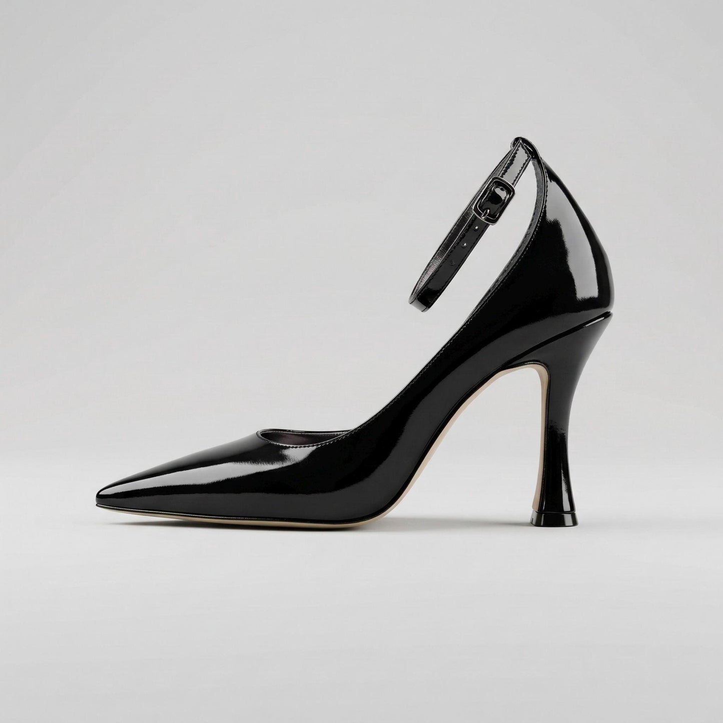 Black Patent Leather Stiletto Heels, Pointed Toe Ankle Strap Pumps Elegant Wedding Evening Shoes