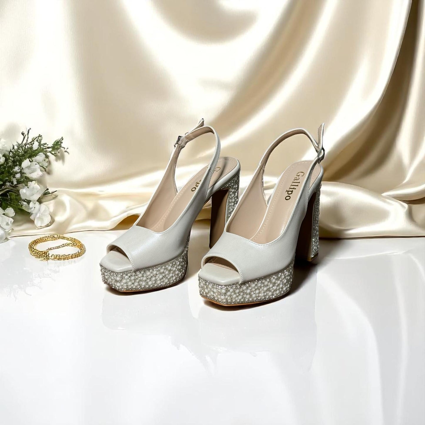 Rhinestone Wedding Shoes, Pearl Platform Bridal Heels, Open Toe High Heel
