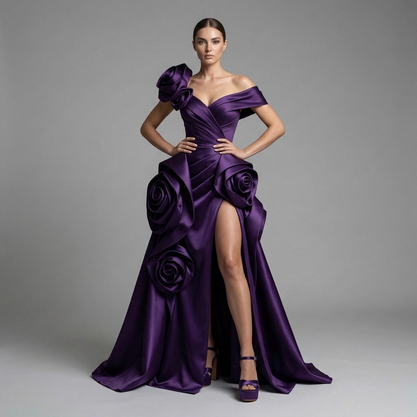 Purple Satin Platform Bridal Shoes, High Heel Comfy Sandals, Open Toe Wedding Shoes