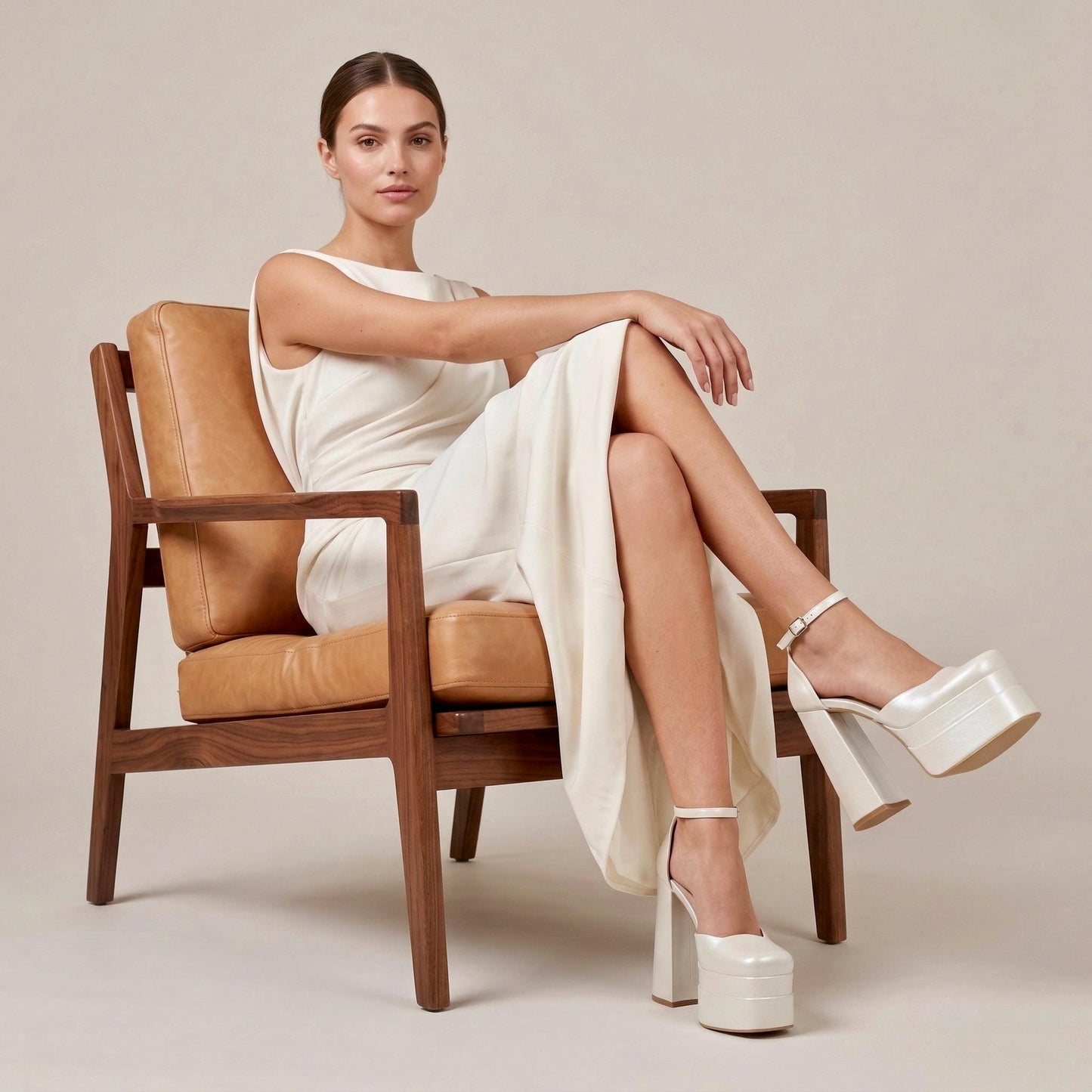 Platform Bridal Shoes Ivory, Closed Toe Chunky Wedding Shoes Ankle Strap High Heel Sandals
