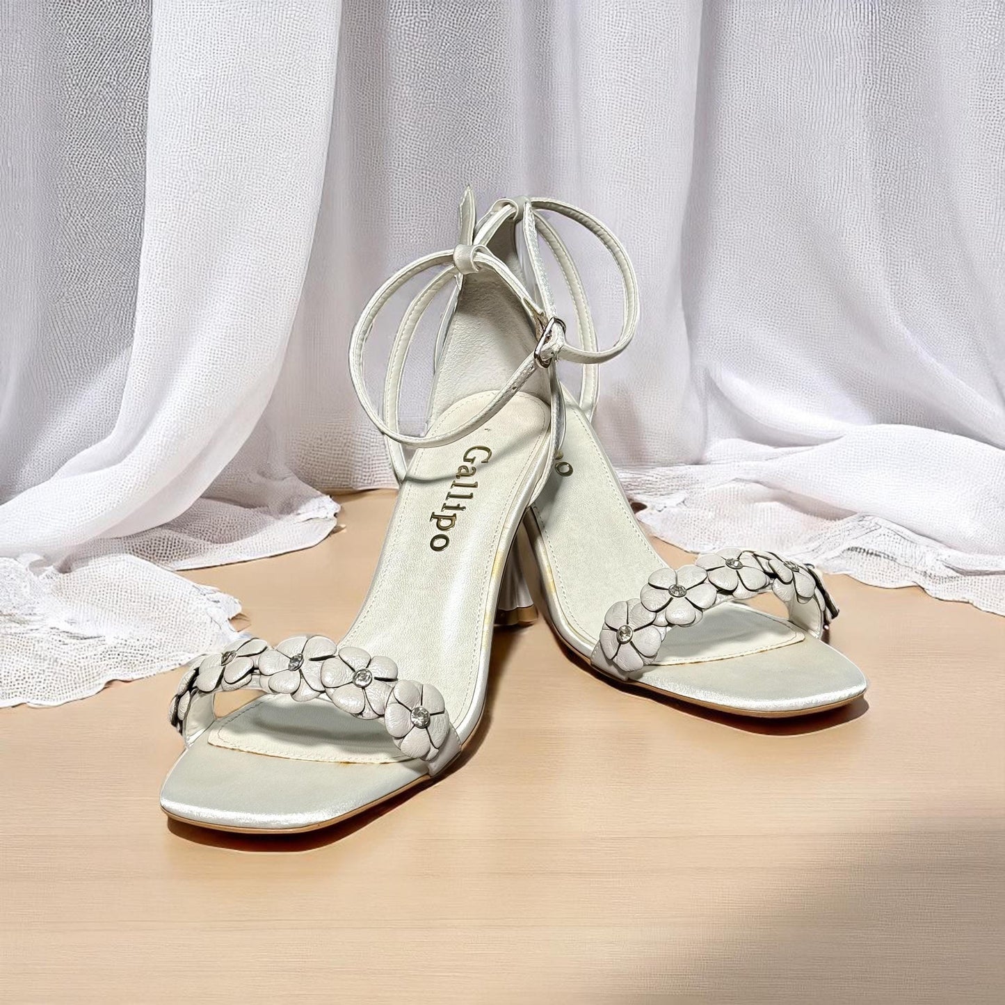 Ivory Satin Floral Bridal Heels, Elegant Wedding Shoes, Bridesmaid Sandals