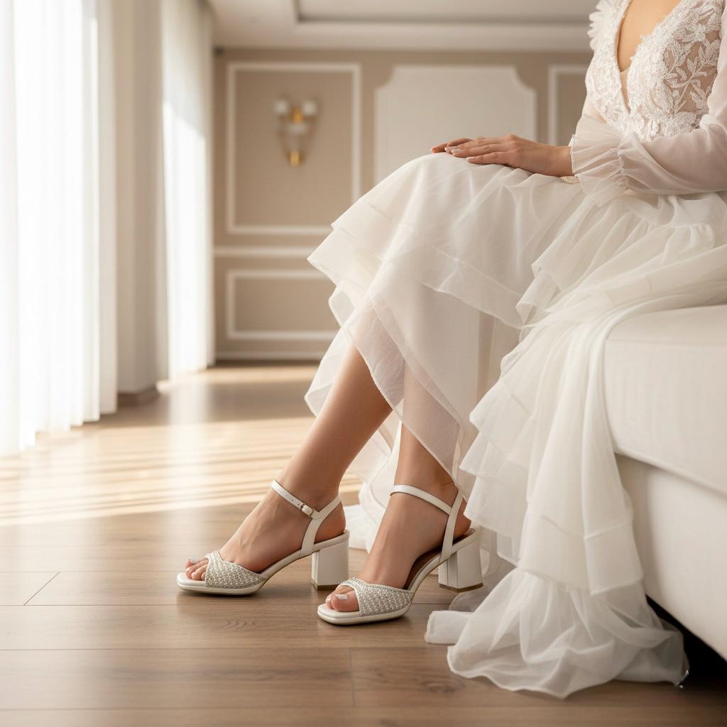 Pearl Low Heel Bridal Shoes, Open Toe Wedding Heels, Bridal Pumps