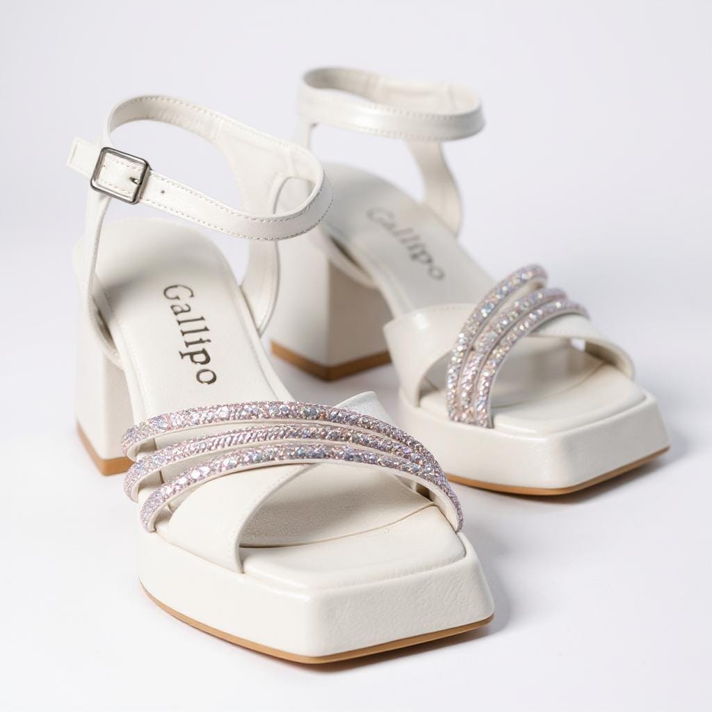 Pearl Low Block Heel Bridal Shoes, Sparkly Rhinestone Platform Wedding Shoes