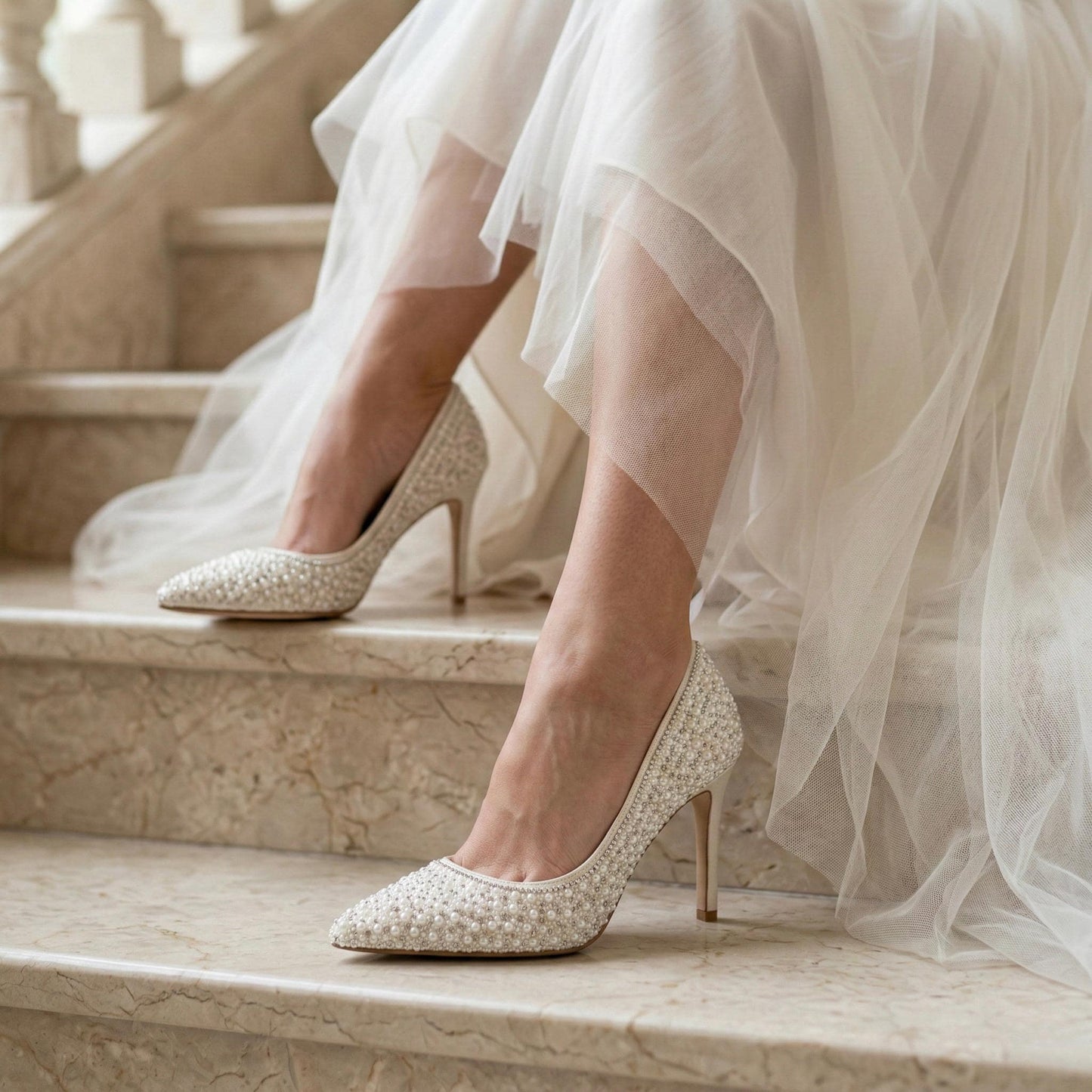 Ivory Pearl Bridal Stiletto Heels, Beaded Wedding Shoes, Elegant High Heel Bride