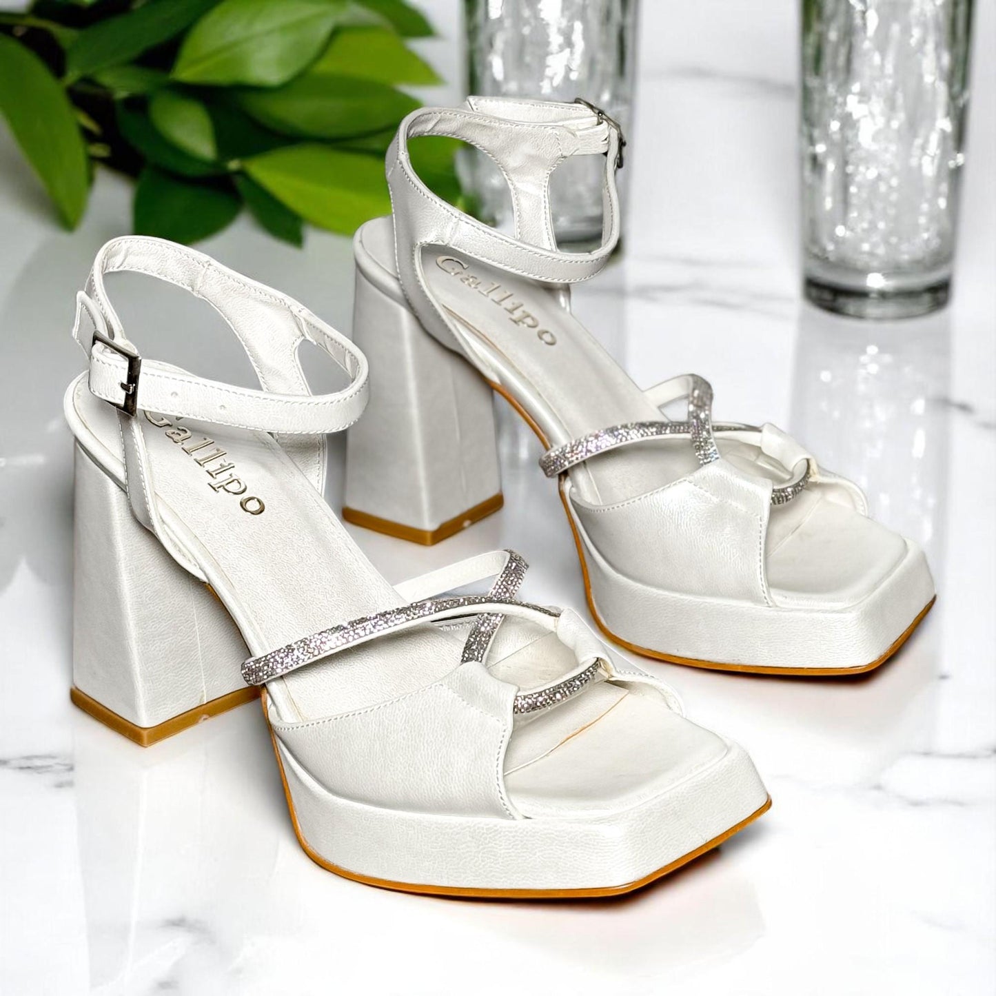 Ivory Bridal Platform Heels, Sparkly Ankle Strap Wedding Shoes