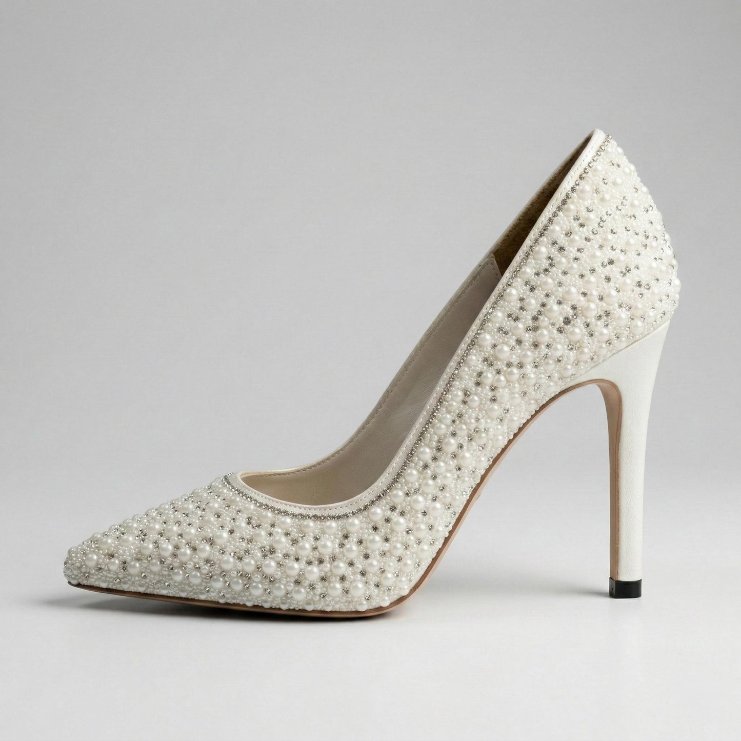 Ivory Pearl Bridal Stiletto Heels, Beaded Wedding Shoes, Elegant High Heel Bride
