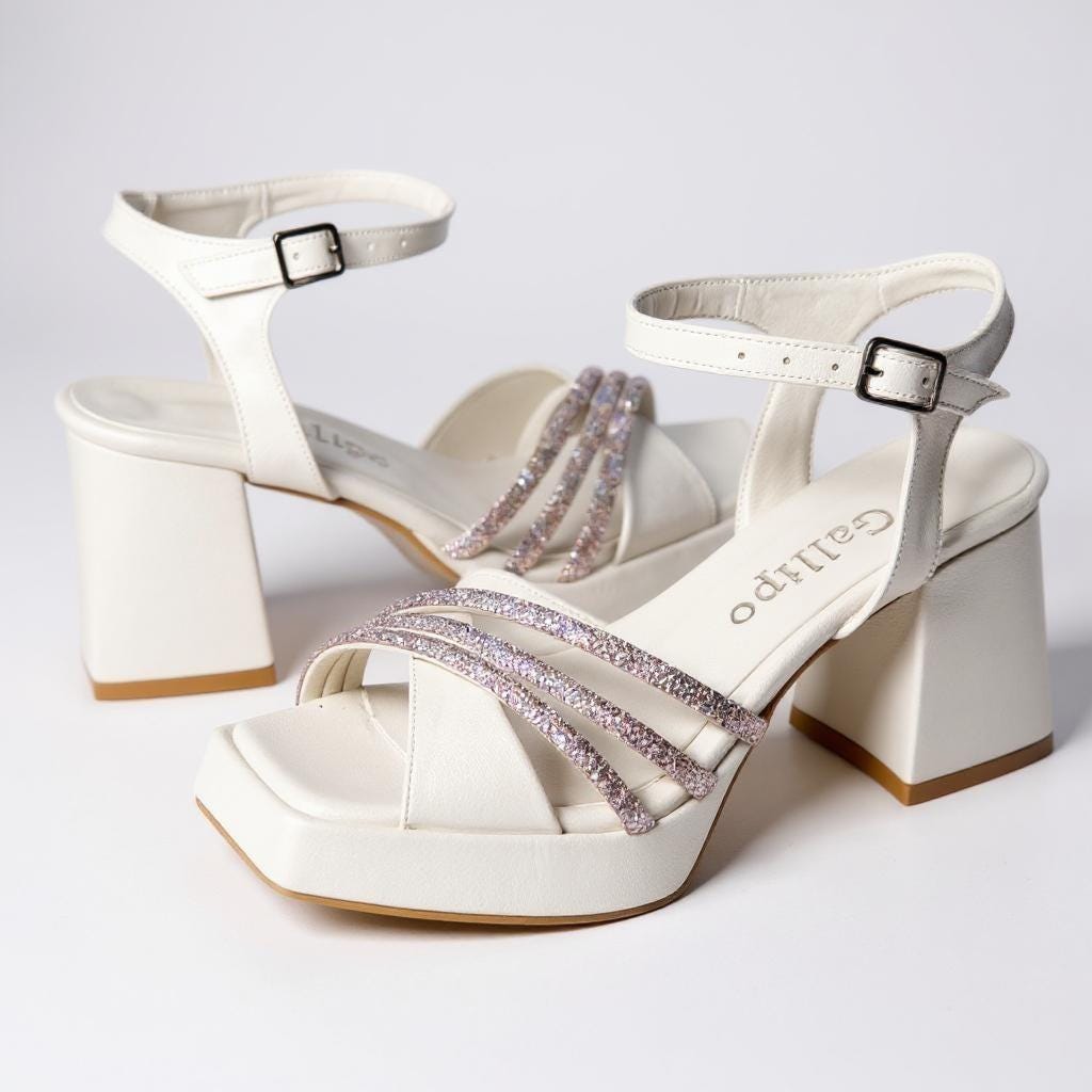 Pearl Low Block Heel Bridal Shoes, Sparkly Rhinestone Platform Wedding Shoes